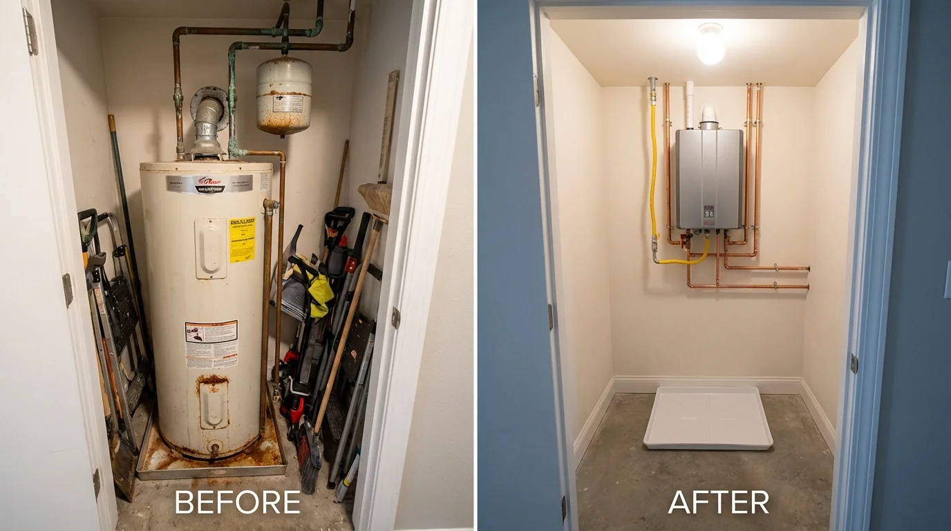 Tank water heater versus wall-mounted tankless unit comparison for Cedar Rapids, IA homeowners